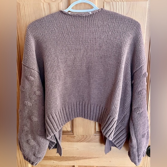 Open Front Ribbed Knit Cardigan Size Small Oversized Loose Bell Sleeves Taupe - Picture 4 of 11